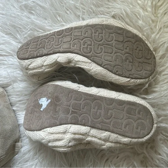 UGG Beige Knit Slippers with Pom Pom - Picture 8 of 13